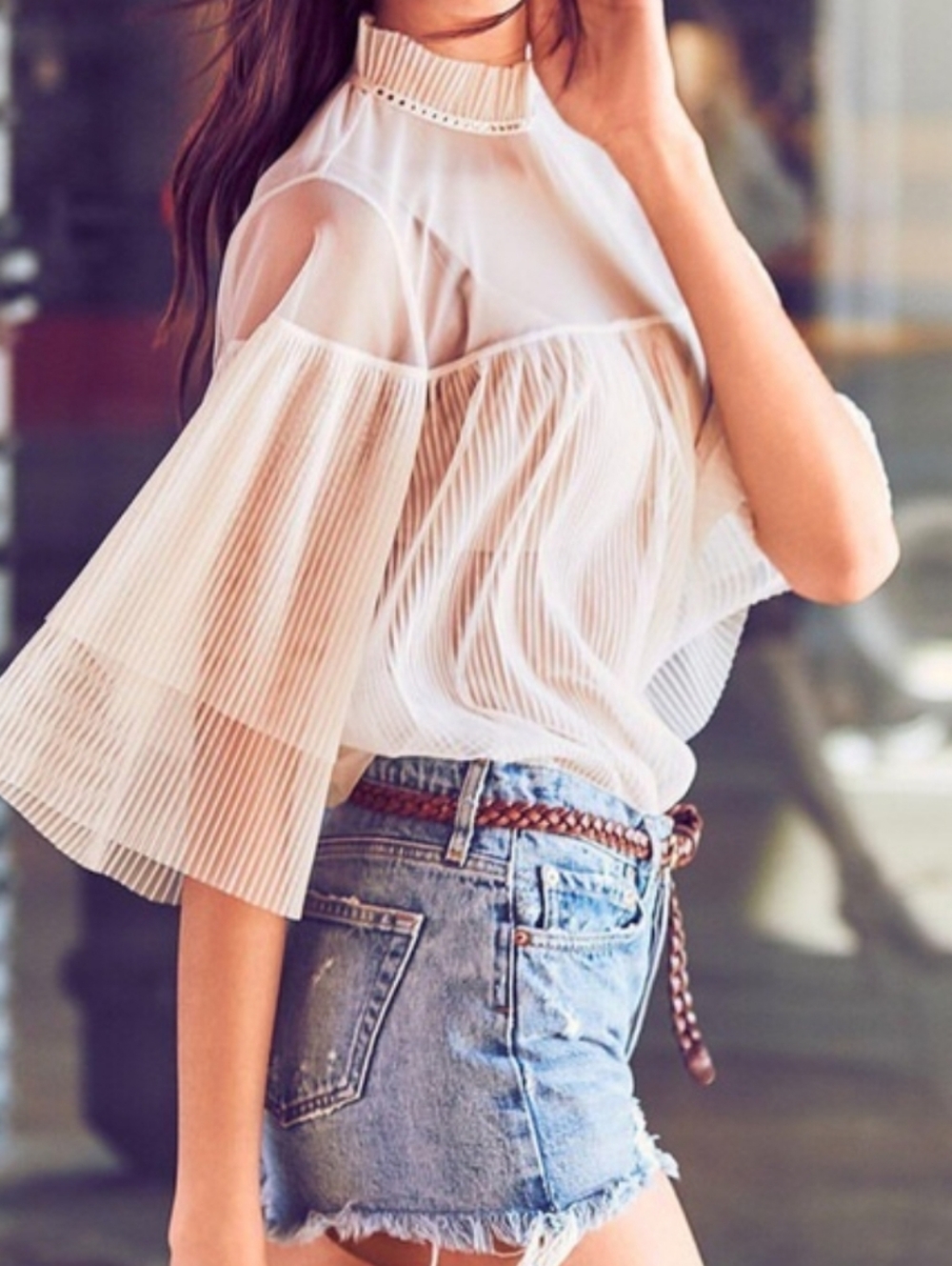 Victoria's Secret Sheer Pleated Mesh Tunic Blouse Dainty Jeweled Neckline MD